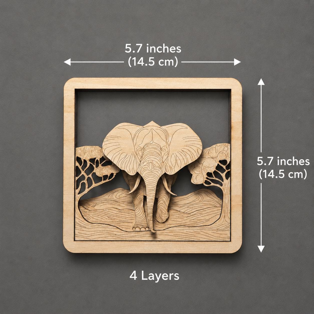 Handmade Wooden Elephant Wall Art – Layered Elephant Decor