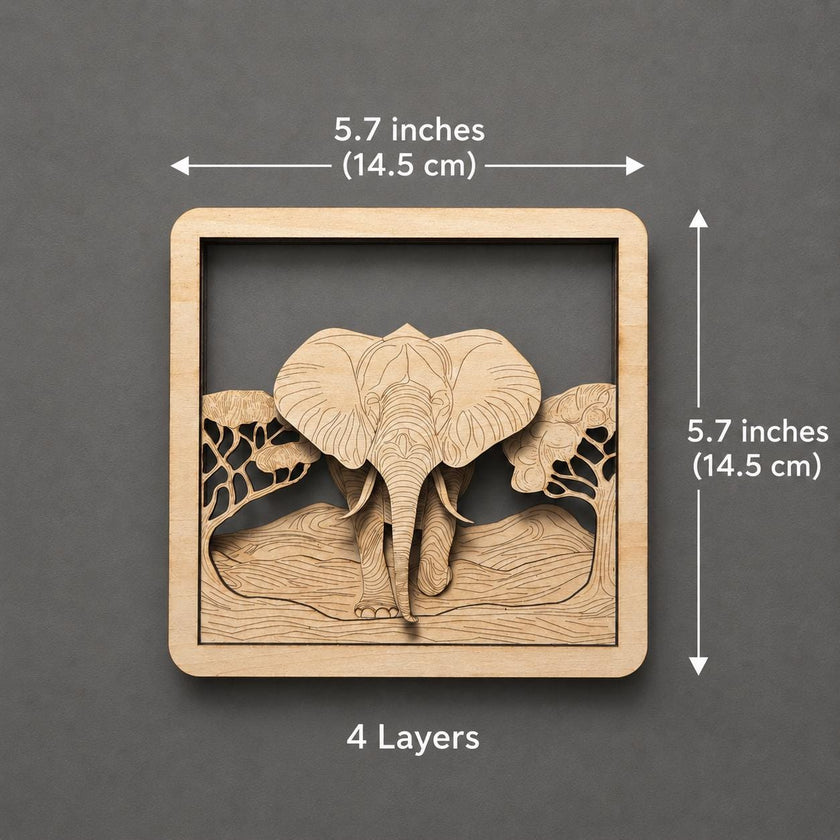 Handmade Wooden Elephant Wall Art – Layered Elephant Decor