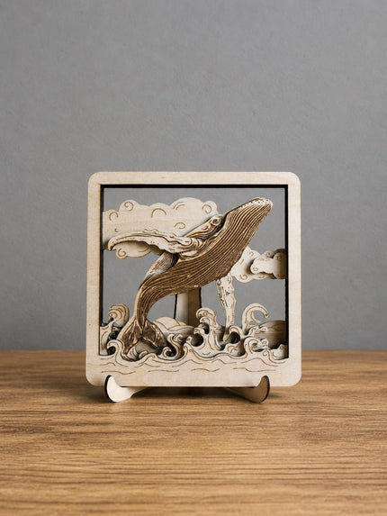 Humpback Whale Wooden Art – 3D Layered Ocean Scene