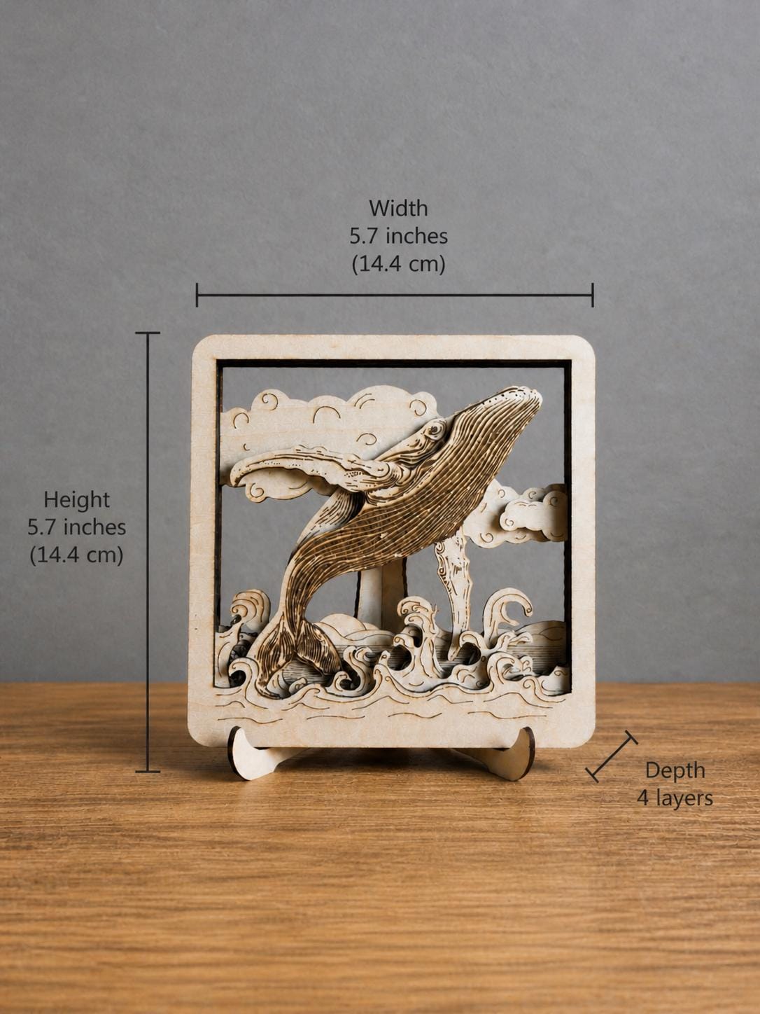 Humpback Whale Wooden Art – 3D Layered Ocean Scene