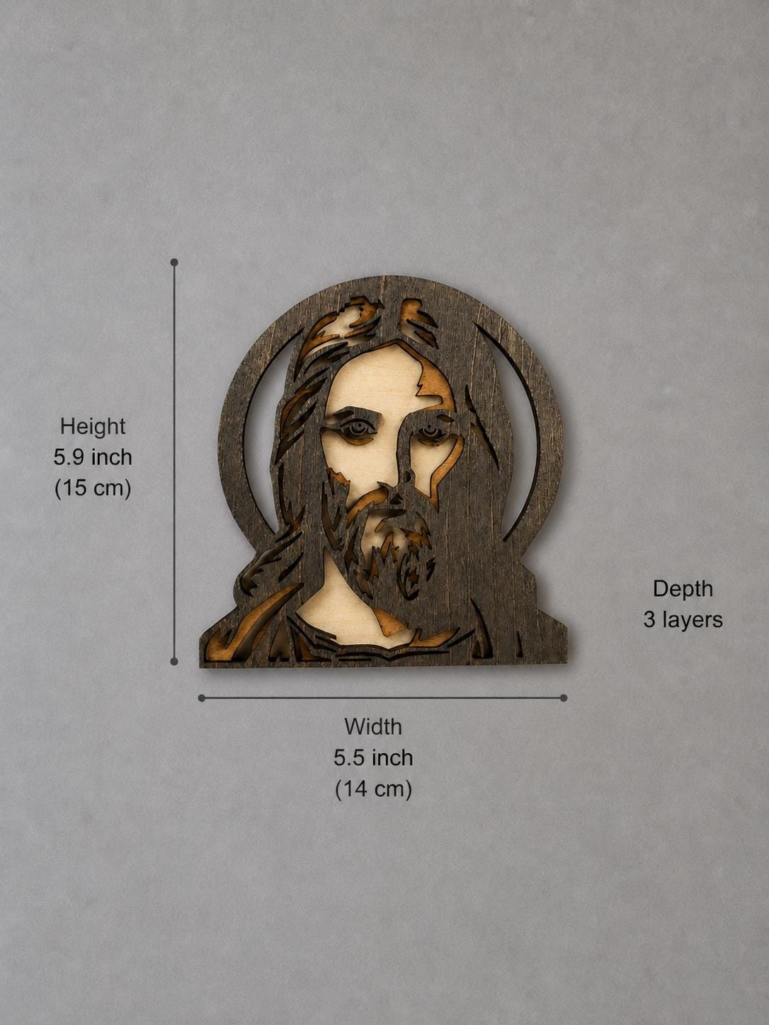 Jesus Face Wooden Wall Art – Layered Christian Decor