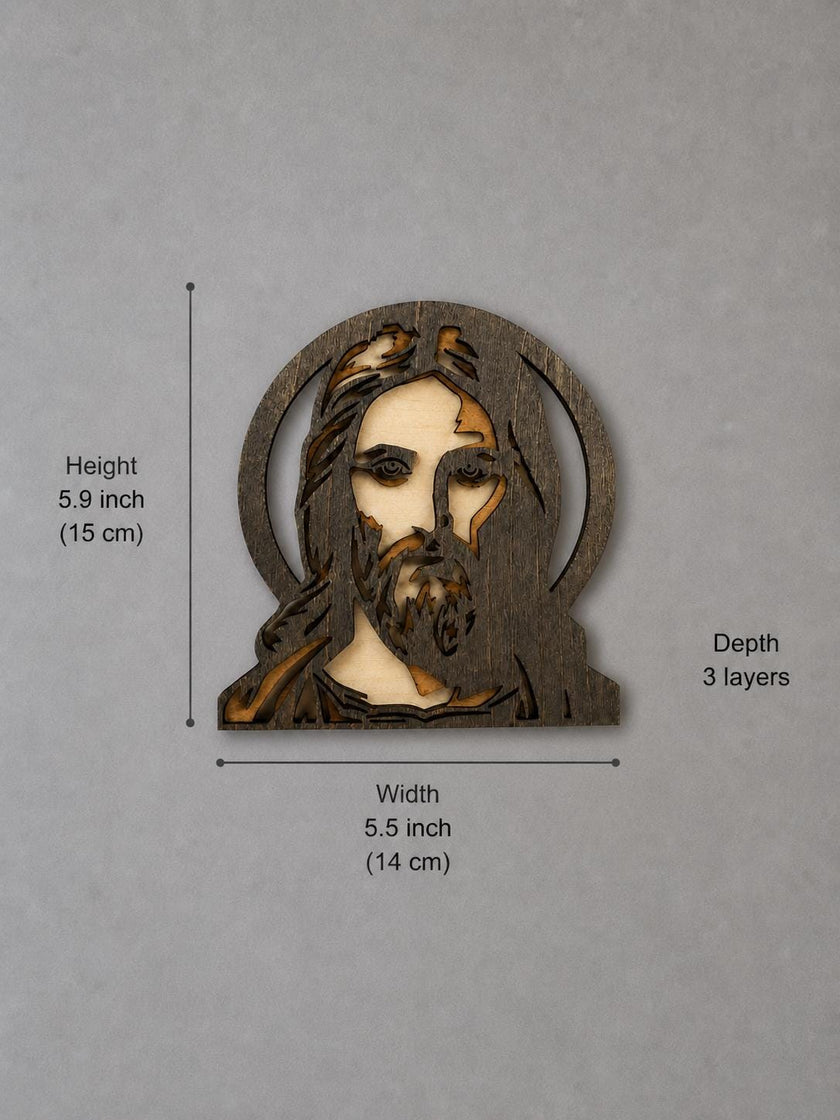 Jesus Face Wooden Wall Art – Layered Christian Decor