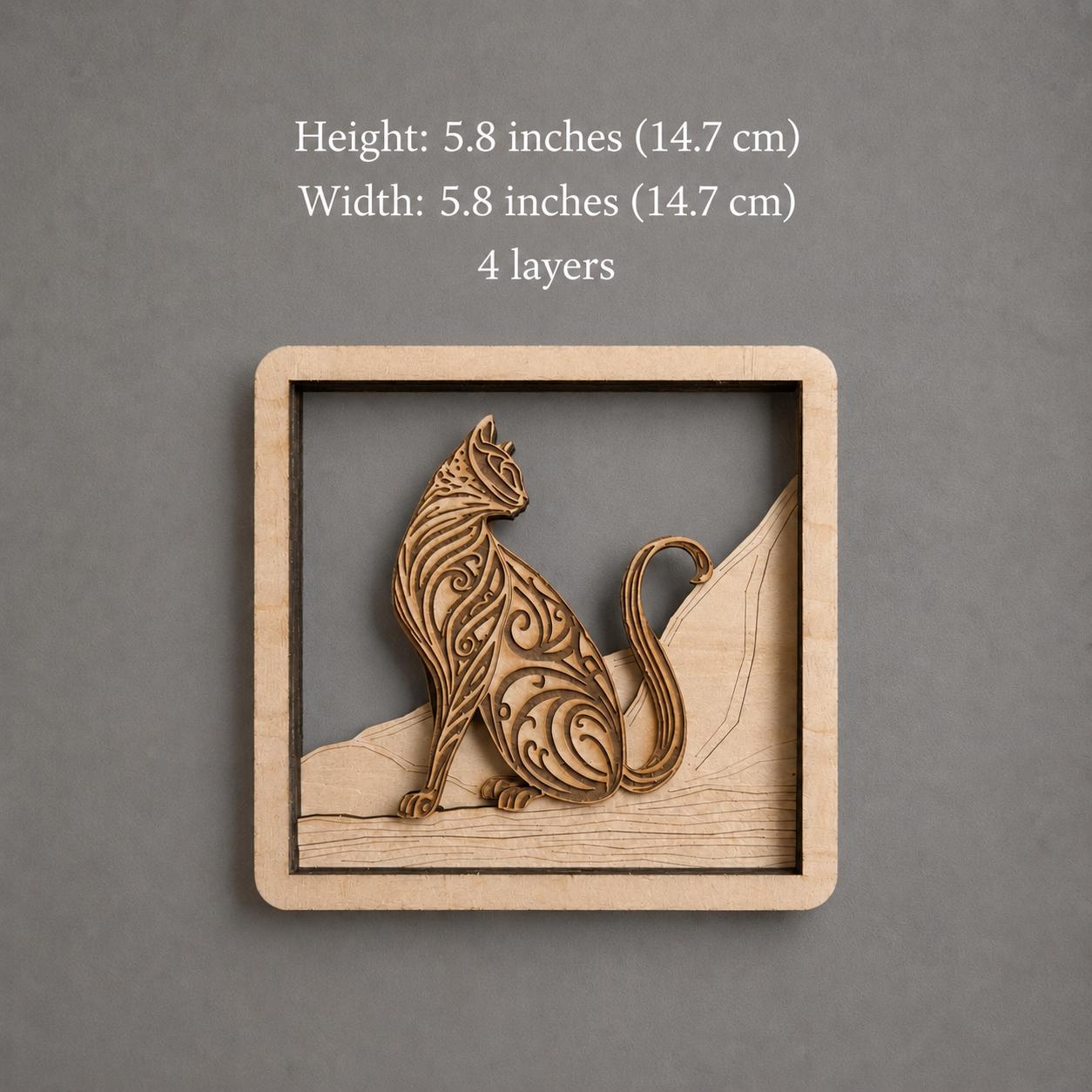 Layered Wooden Cat Decor – 4 Layer Cat Art with Stand