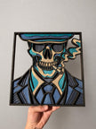 Layered Wooden Smoking Skeleton Wall Art – 5 Layer Laser Cut Skull Decor