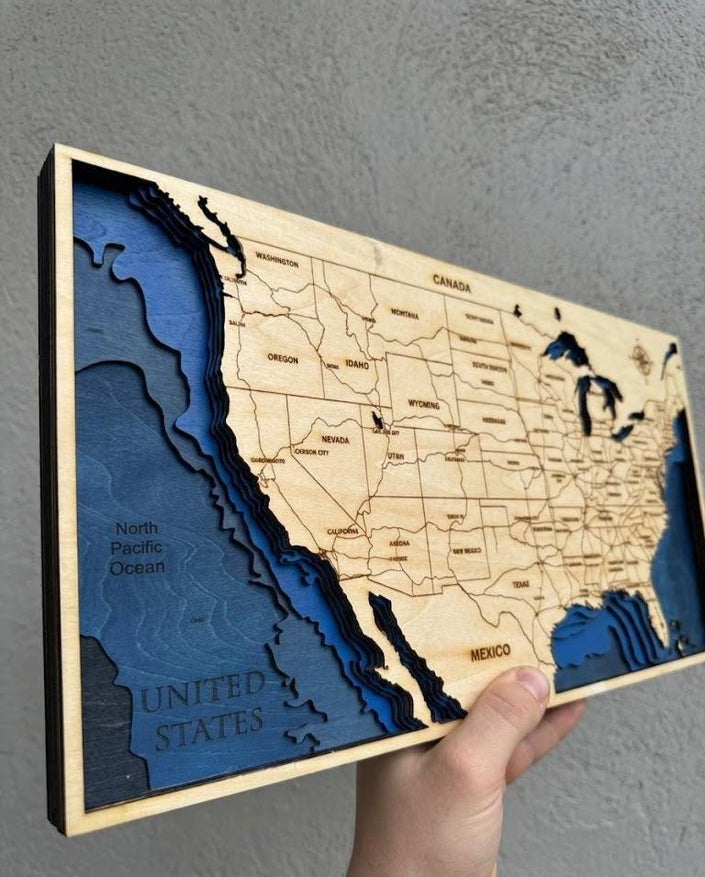 Layered Wooden USA Map Wall Art