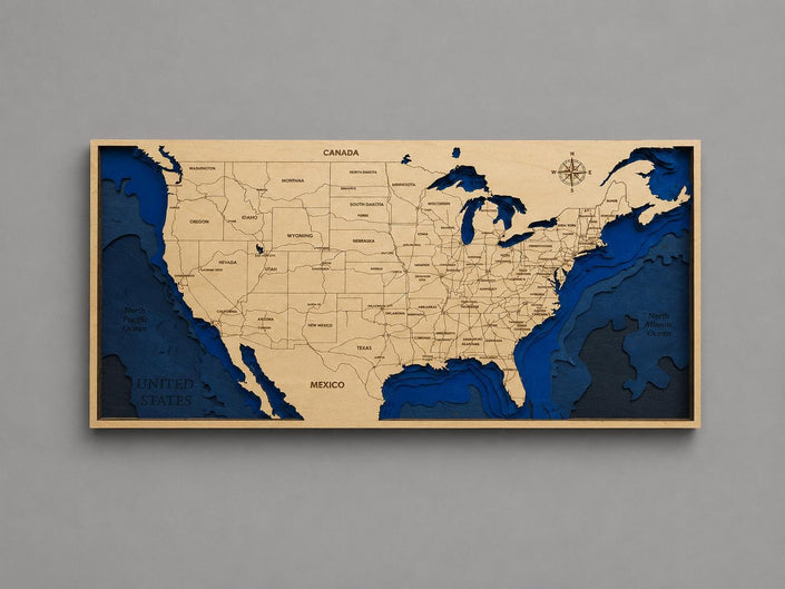 Layered Wooden USA Map Wall Art