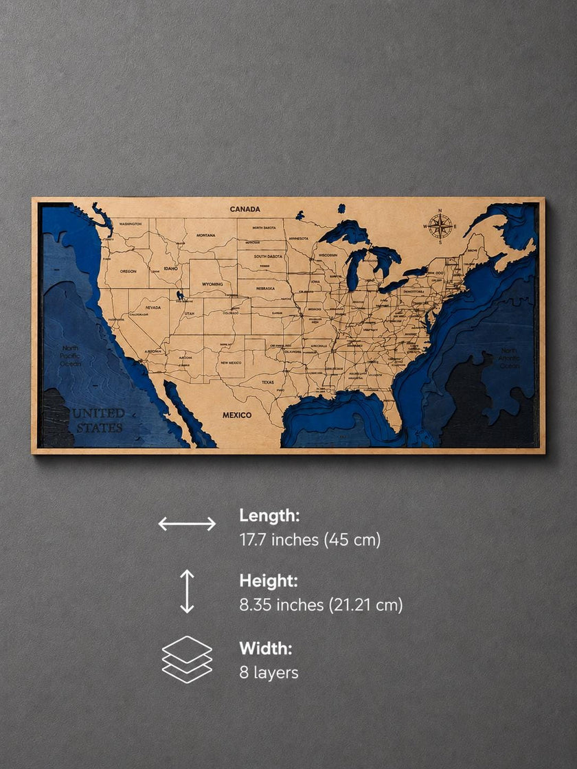 Layered Wooden USA Map Wall Art