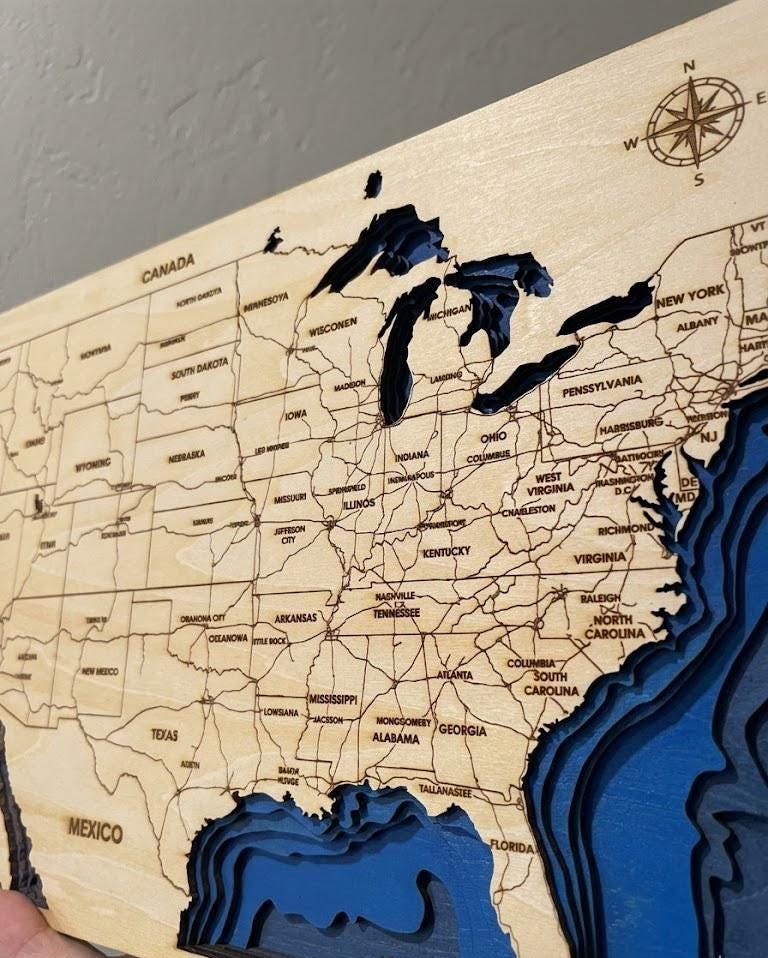 Layered Wooden USA Map Wall Art