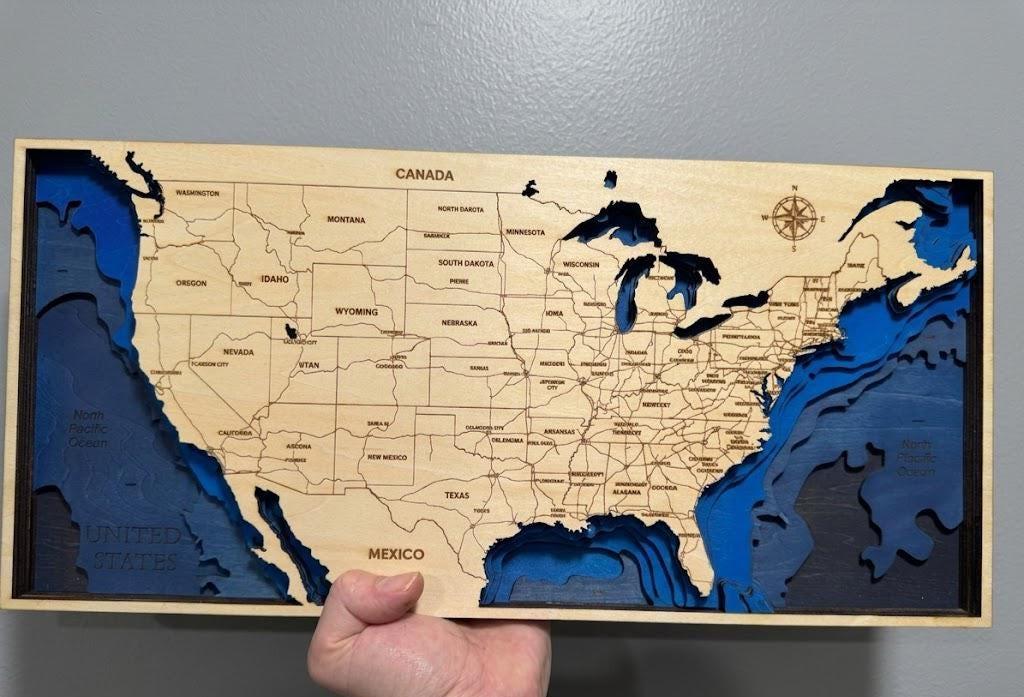 Layered Wooden USA Map Wall Art