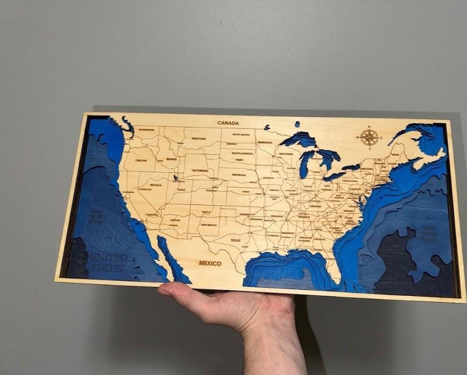 Layered Wooden USA Map Wall Art