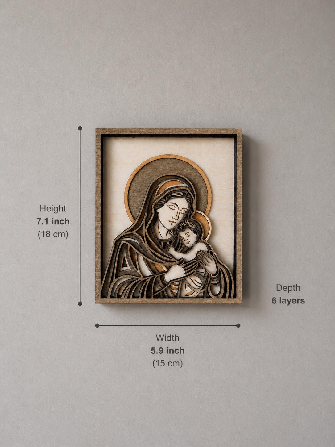 Madonna and Child Wooden Wall Art – Layered Virgin Mary & Baby Jesus Decor