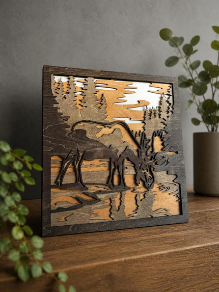 Moose Wall Art Wooden – Layered Wood Decor