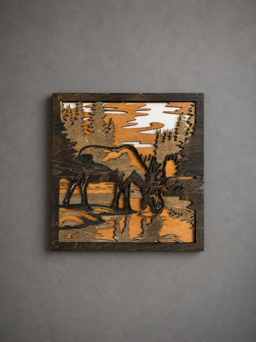 Moose Wall Art Wooden – Layered Wood Decor