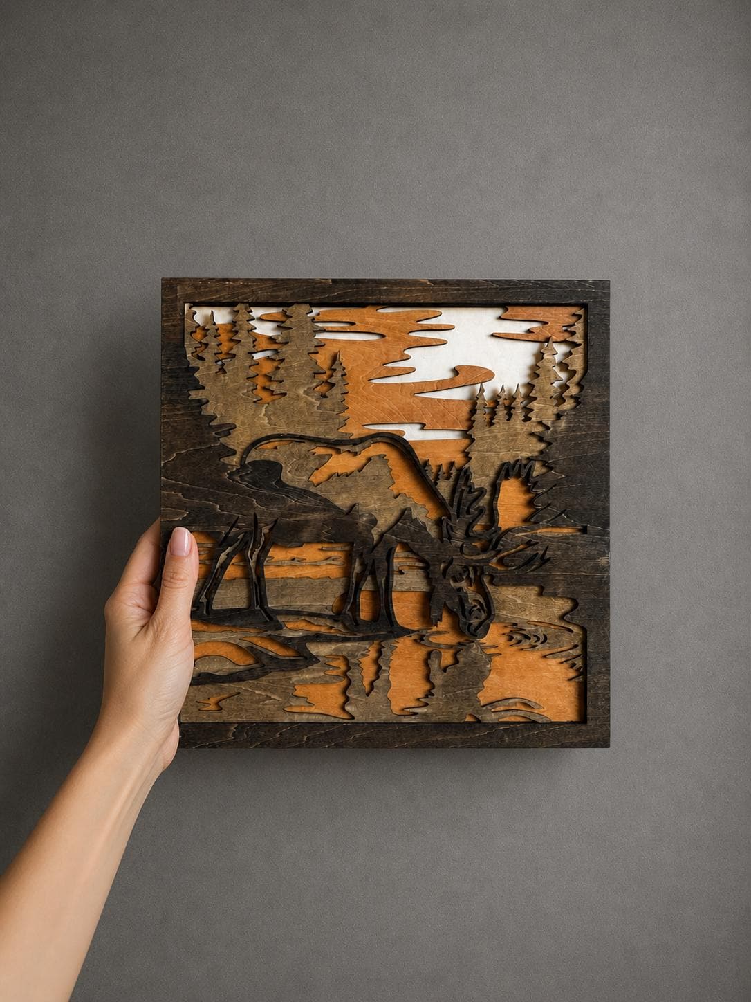 Moose Wall Art Wooden – Layered Wood Decor