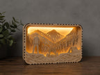 Mountain Camping Light Box – Layered Wooden LED Lamp