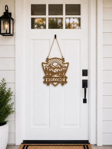 Mountain Welcome Sign – Wooden Door Hanger