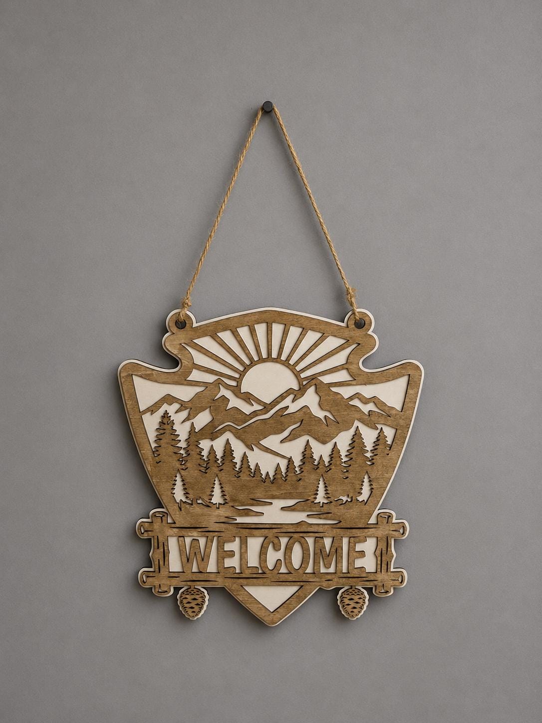 Mountain Welcome Sign – Wooden Door Hanger