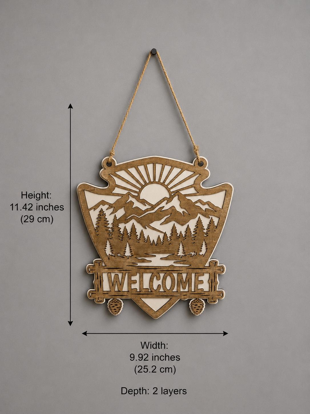 Mountain Welcome Sign – Wooden Door Hanger
