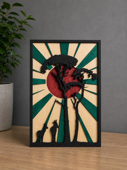 Safari Sunset Layered Wooden Wall Art
