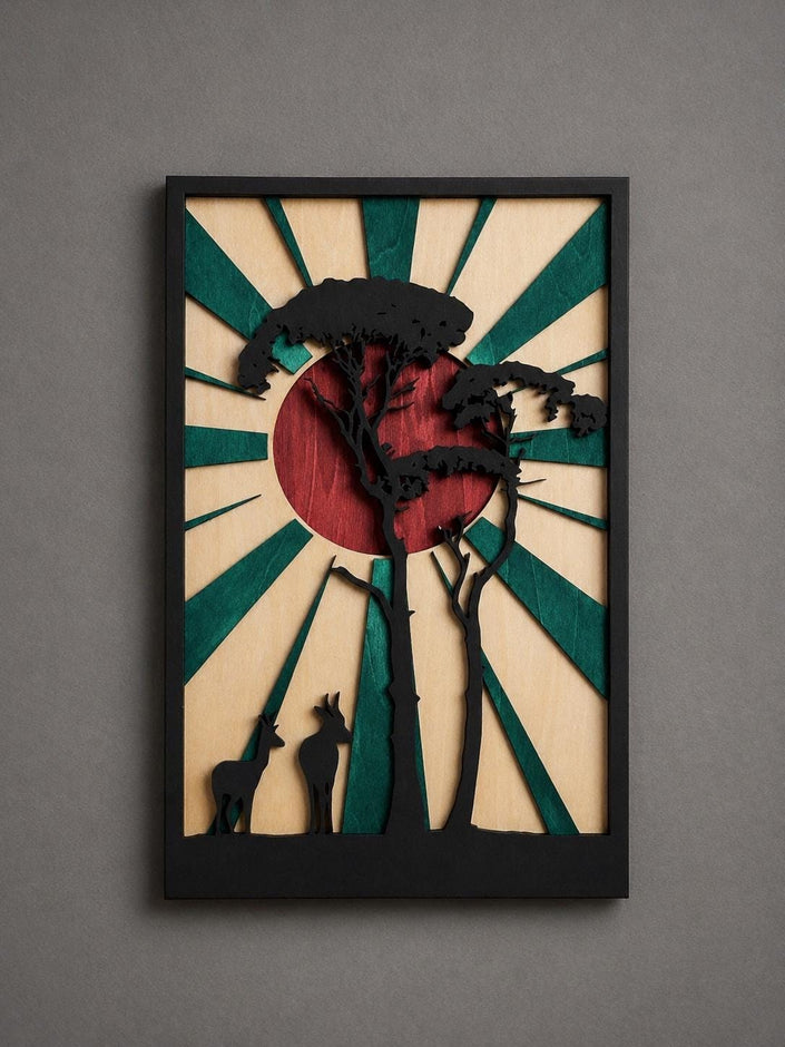 Safari Sunset Layered Wooden Wall Art