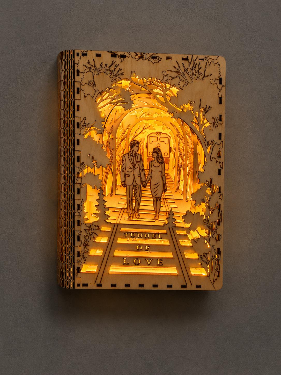 Tunnel of Love Book Nook – LED Wooden Book Nook Shelf Insert