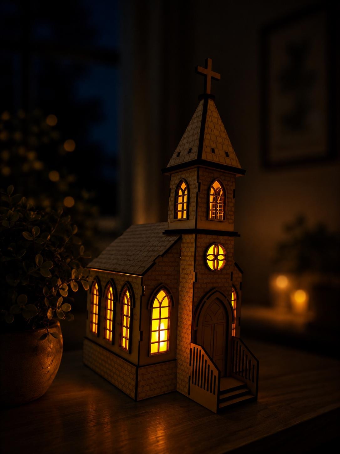 Wooden Church Lantern – Gothic Chapel Night Light