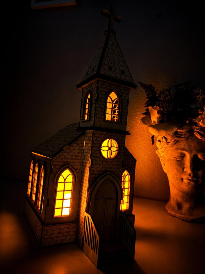 Wooden Church Lantern – Gothic Chapel Night Light
