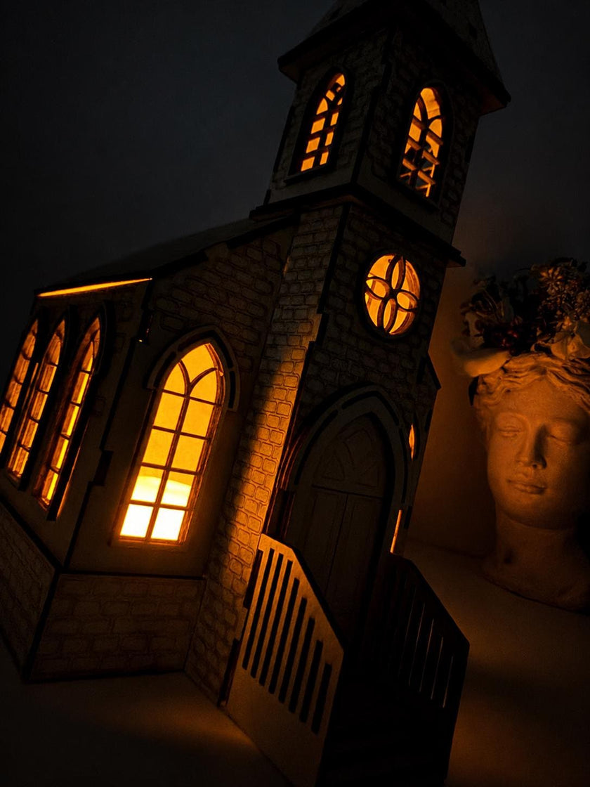 Wooden Church Lantern – Gothic Chapel Night Light