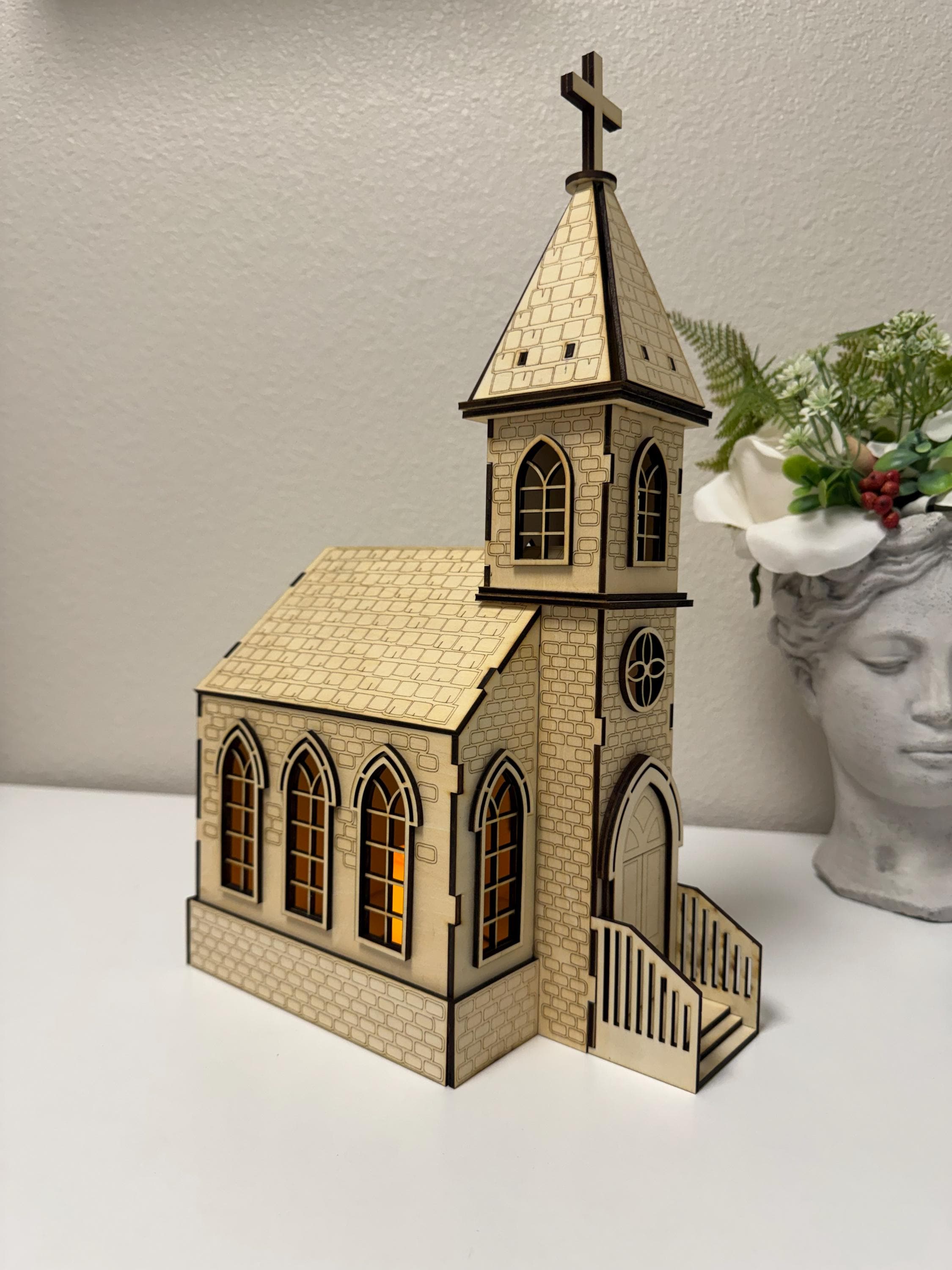 Wooden Church Lantern – Gothic Chapel Night Light