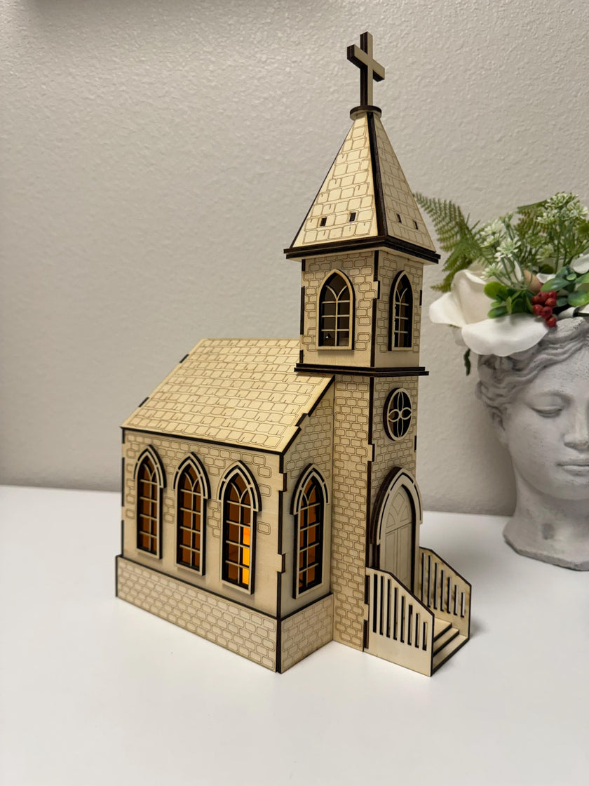 Wooden Church Lantern – Gothic Chapel Night Light