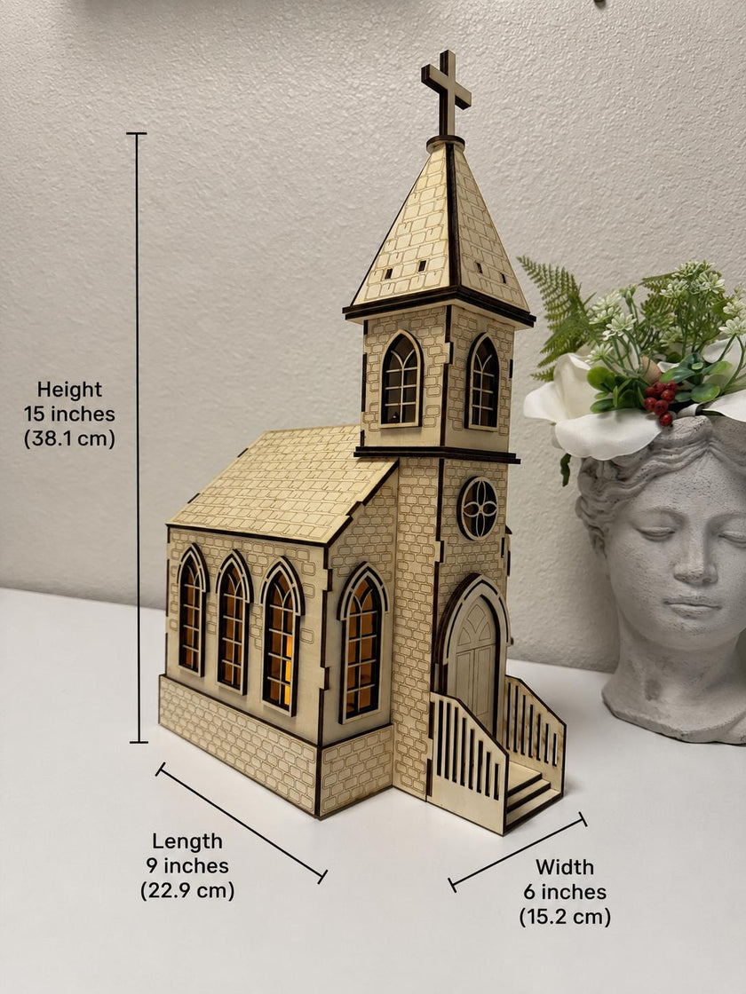 Wooden Church Lantern – Gothic Chapel Night Light