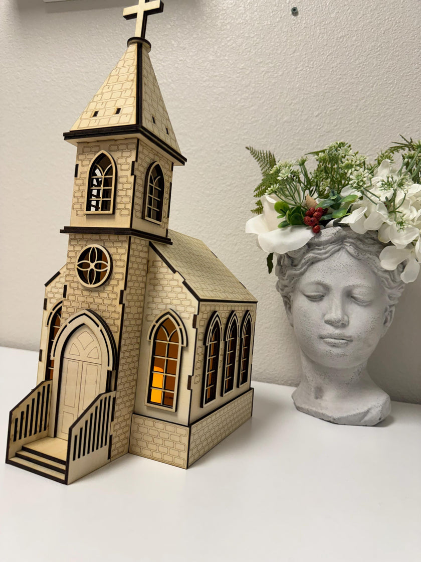 Wooden Church Lantern – Gothic Chapel Night Light
